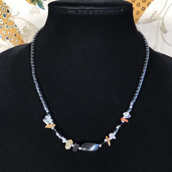 2 Necklace Lot Hematite Bead Turquoise Dyed Howlite Carnelian Quartz Grounding - Picture 3 of 8